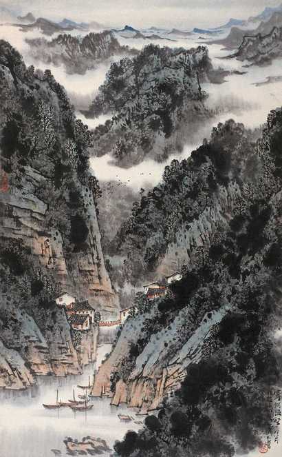 宋玉麟 丁卯（1987）年作 宁河幽壑 立轴